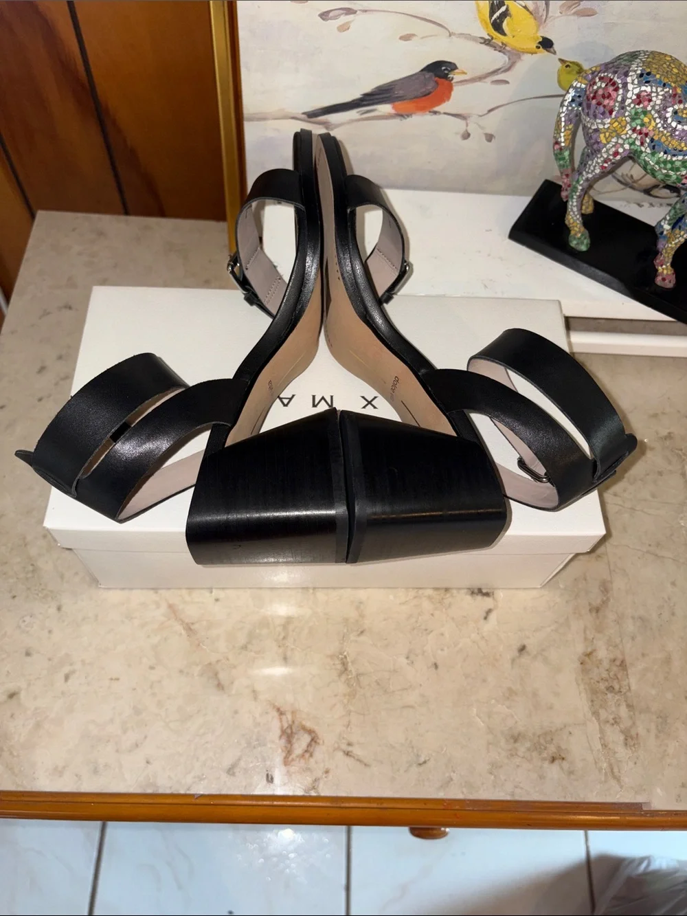 Black leather Lea Block Heel Buckle Sandals by